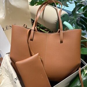 Polene Tan Leather Tote with Matching Pouch